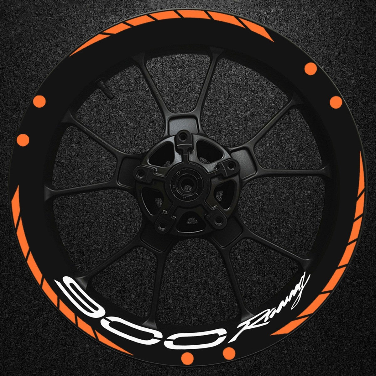 Vinilos de llanta 17 pulgadas naranjas con grafismo 900 Racing