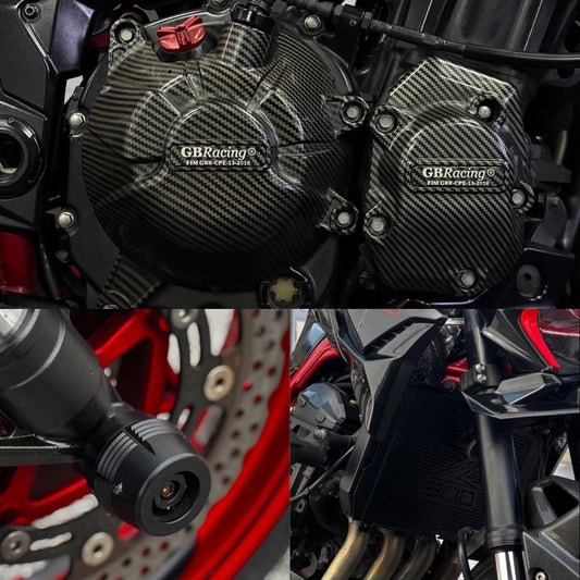Kawasaki Z900 con tapas protectoras de motor y protector de eje montados