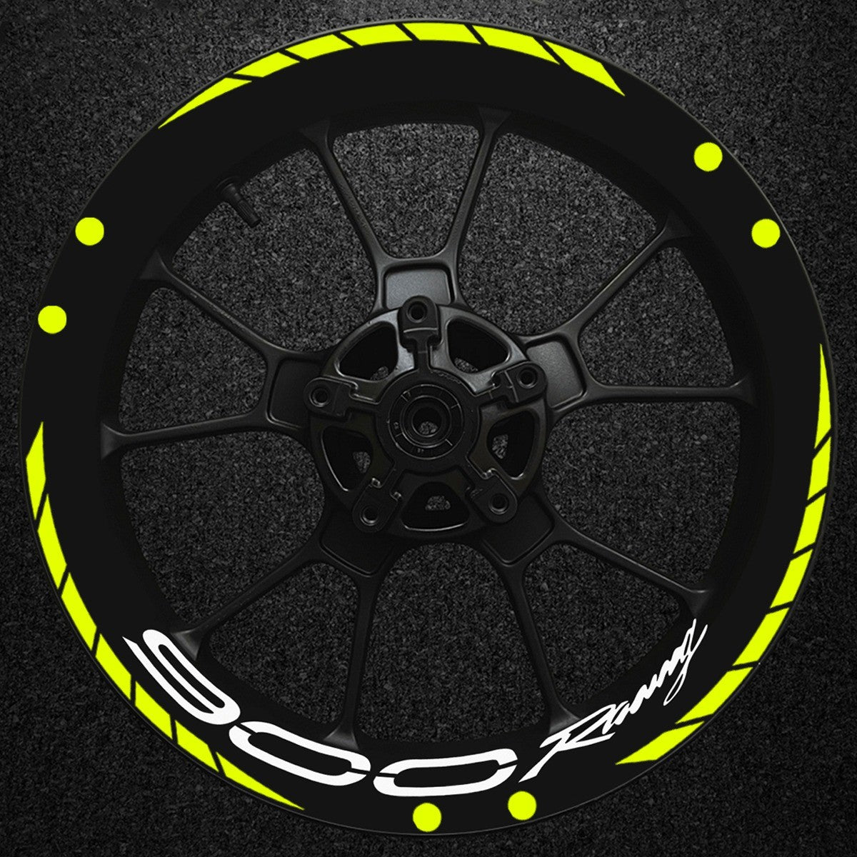 Vinilos de llanta 17 pulgadas amarillo flúor con grafismo 900 Racing